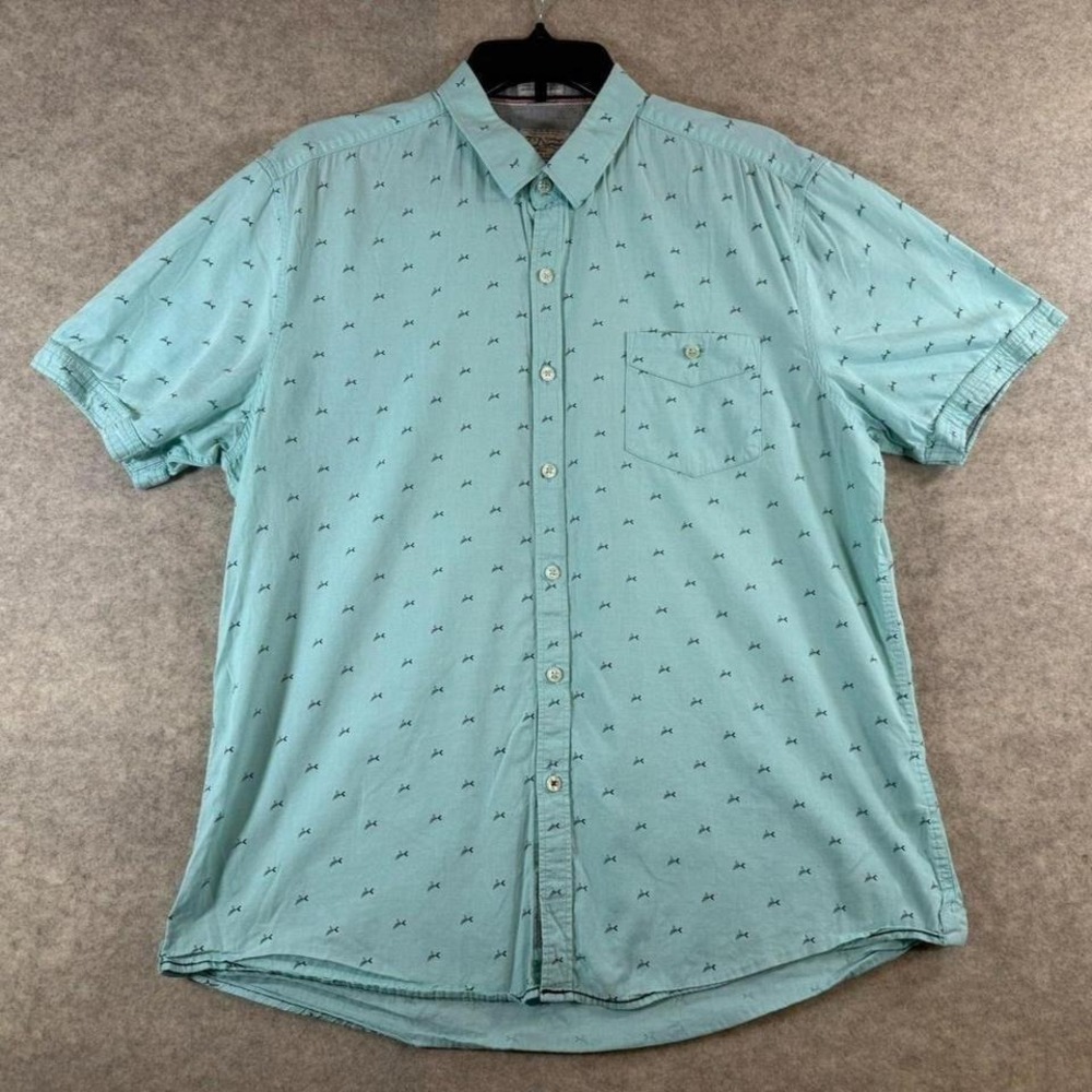 7 Diamonds Vintage Mens XL Mint Green Short Sleeve Bird Print Button Down Shirt